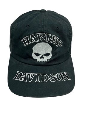Harley Davidson Willie G Skull Black Distressed Cotton Baseball Cap Hat One Size